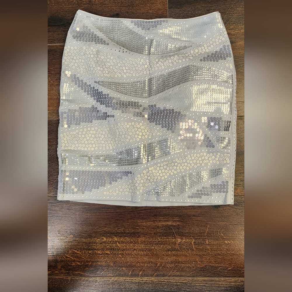 White House Black Market Silver Sequin Mini Skirt